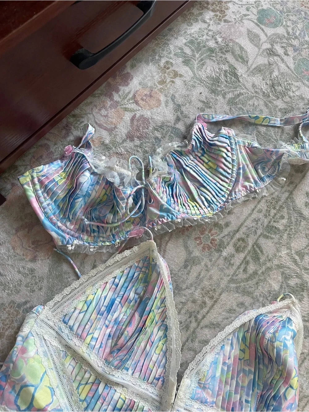 Pastel Floral Ruffle Bralette Bikini Top - 2 Women Swim For Love & Lemons